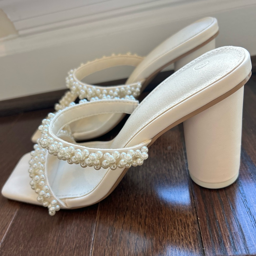 Elegant Cream Pearl-Embellished Heels